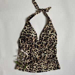 Y2K leopard print halter swim top